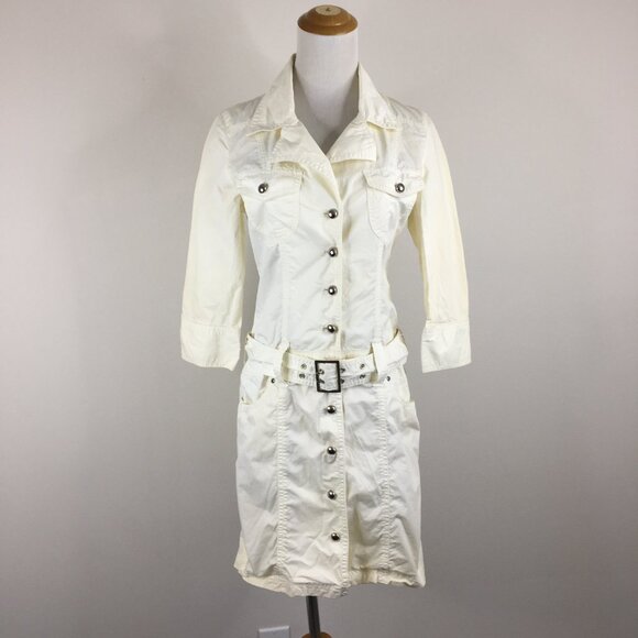 COMME CA ISM Ivory Belted 3/4-Long Sleeve Button Dress - Picture 4 of 16